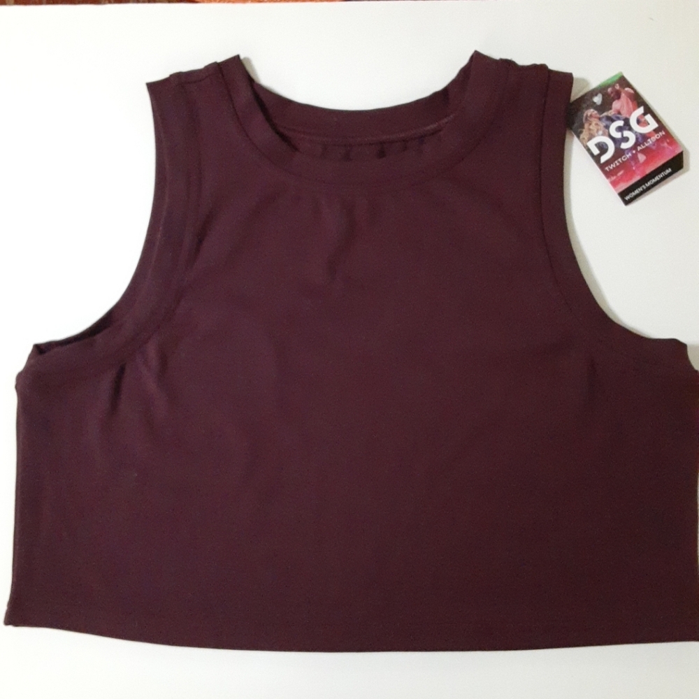 DSG Twitch+Allison Womens momentum size L high neck activewear crop Tank wine